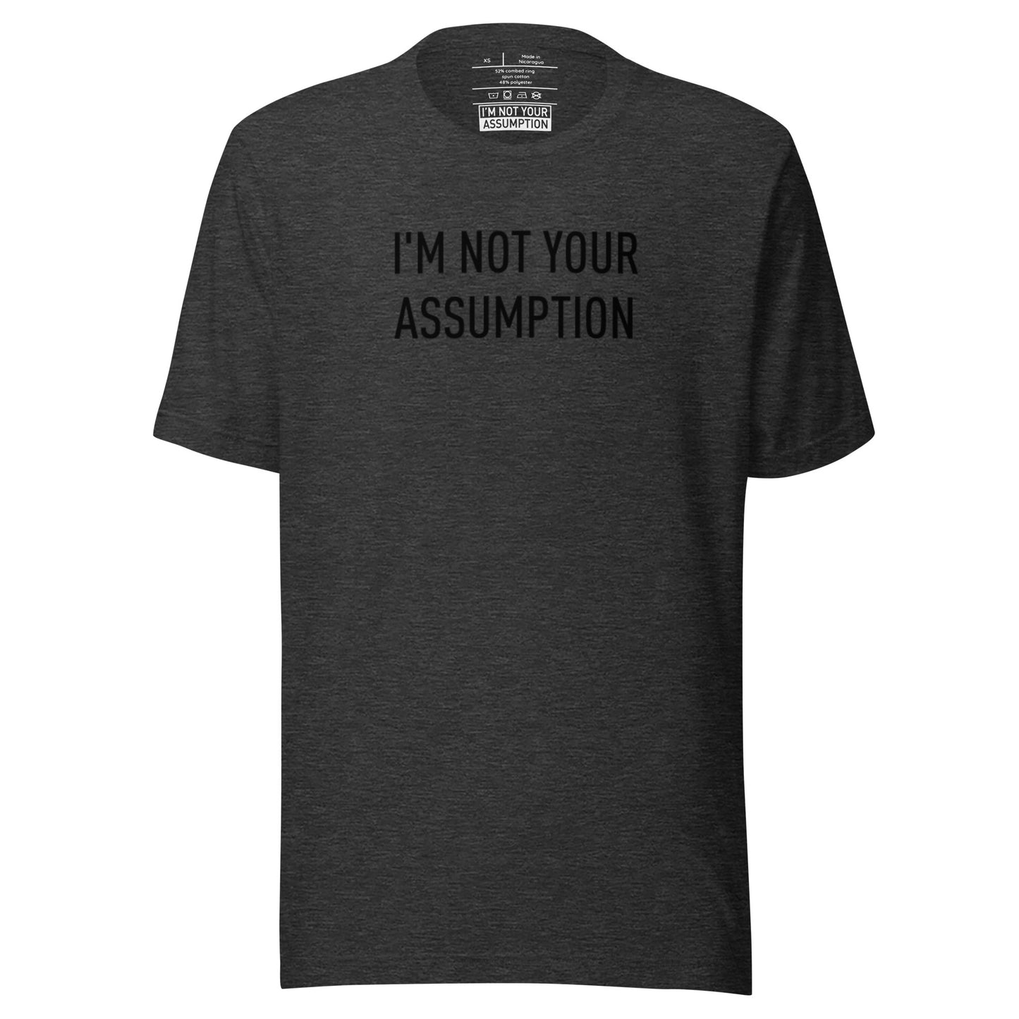 Gender Neutral Dark Gray SS Tee Shirt with black logo print