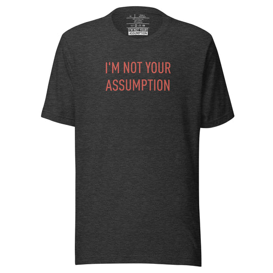 Gender Neutral Dark Gray SS Tee Shirt with Red Logo Print